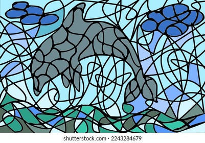 Mosaic vector picture of a jumping dolphin