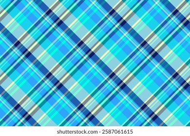 Mosaic vector plaid texture, striped tartan pattern seamless. Deluxe textile fabric background check in cyan and mint colors palette.