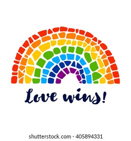 Mosaic vector rainbow. LGBT logo. Gay culture sign. Pride design element. Love wins phrase.