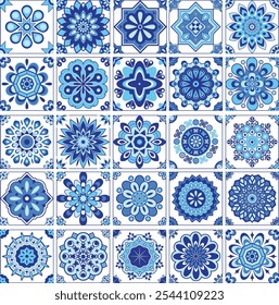 vetor de mosaico para padrão sem costura quadrado azul com fundo branco