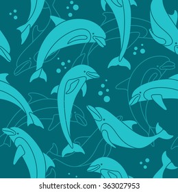 Mosaic vector seamless pattern with dolphins
