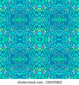 Mosaic vector seamless pattern. Fantasy abstract seamless pattern. Bright  colors. Blue abstract background.Stained glass pattern.