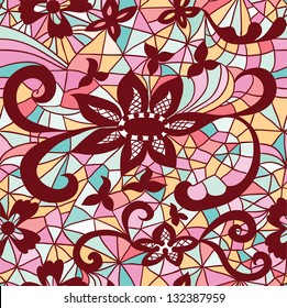 Mosaic vector seamless  pattern with flowers