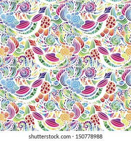 Mosaic vector seamless  pattern with flowers