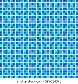 Mosaic vector seamless pattern. Layout vector template. Blue squares of light and dark. Repeating pattern for the pool. 