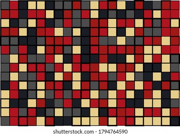 Mosaic from vector squares with blue, red, pink claret and different sized white borders  for  web, cover, presentation, social media, technology, wrapping paper, art, etc. backgrounds