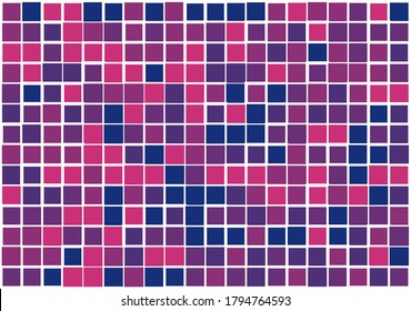 Mosaic from vector squares with blue, red, pink claret and different sized white borders  for  web, cover, presentation, social media, technology, wrapping paper, art, etc. backgrounds