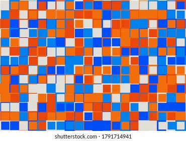 Mosaik von Vektorplätzen mit trendigen orangefarbenen, roten, hellgrauen und blauen Farben und verschiedenen Größen in ähnlichen Farben für Web-, Cover-, Präsentations-, Sozialpapier-, Kunst- usw. Hintergründe