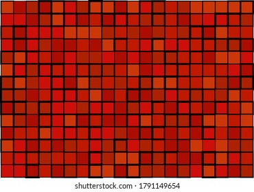 Mosaico de cuadrados vectoriales con colores de moda rojo y claret y bordes negros de diferentes tamaños para web, cubierta, papel envolvente, arte, etc.
