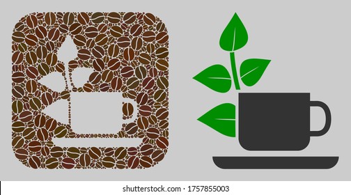 Mosaic vegan drink of coffee beans and basic icon. Hole mosaic vegan drink is formed of coffee beans. Flat vector illustrations elements for cafe purposes.