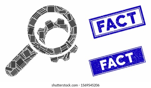 Mosaic view configuration gear icon and rectangular seal stamps. Flat vector view configuration gear mosaic icon of randomized rotated rectangular elements.