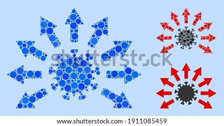Mosaic Virus distribution icon designed from circle items in random sizes, positions and proportions. Vector blue circle dots are organized into abstract mosaic virus distribution icon.