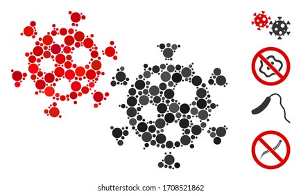 Mosaic Viruses icon composed of circle items in different sizes, positions and proportions. Vector circle dots are composed into abstract mosaic viruses icon. Some bonus pictograms are added.