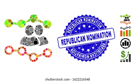 Mosaic visits report icon and corroded stamp watermark with Republican Nomination caption. Mosaic vector is created with visits report icon and with scattered circle items.