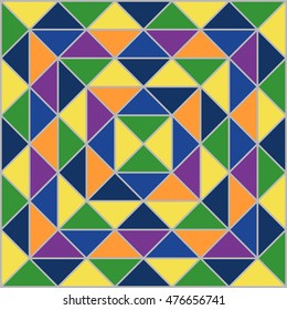 Mosaic wallpaper. Pattern with geometric ornament. Repeated color triangles abstract background. Vector illustration