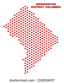 Mosaic Washington District Columbia map of valentine hearts in red color isolated on a white background. Regular red heart pattern in shape of Washington District Columbia map.