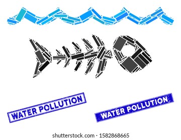 Mosaic water pollution icon and rectangle Water Pollution rubber prints. Flat vector water pollution mosaic icon of scattered rotated rectangle items.