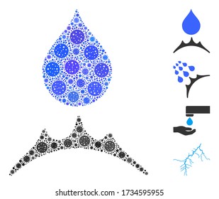 Mosaic water resistent composed of coronavirus icons in different sizes and color hues. Vector viral icons are composed into abstract mosaic water resistent icon. Some bonus icons are added.