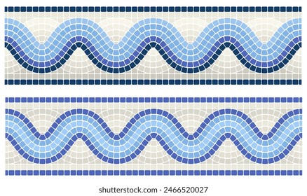 Mosaic wave ornament, seamless wavy border line with portuguese pattern, frame tessellation, vector