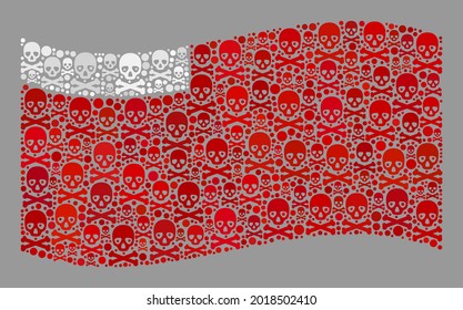 Mosaic waving Abu Dhabi flag created of piracy elements. Hazard vector waving collage Abu Dhabi flag constructed for hazard projects. Designed for political or patriotic agitation.