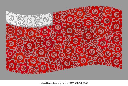 Mosaico ondeando la bandera de Abu Dhabi diseñada de elementos de desarrollo. Mosaico de la rueda de vectores ondeando la bandera de Abu Dhabi diseñada para publicidad de producción.