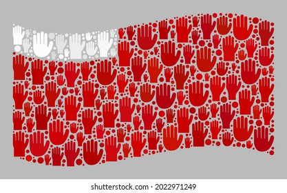 Mosaico ondeando la bandera de Abu Dhabi diseñada con íconos del brazo de las urnas levantadas. Mosaico vectorial que ondea la bandera de Abu Dhabi organizada para aplicaciones de soporte.