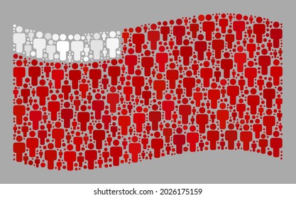 Mosaik winkende Abu Dhabi-Fahne, die aus persönlichen Elementen besteht. Vektor People Mosaik winkend Abu Dhabi Flagge für politische Plakate. Abu Dhabi Flaggen-Collage ist aus zufälligen persönlichen Gegenständen gebaut.