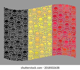 Mosaik wehende belgische Flagge, die aus Todeselementen entworfen wurde. Risiko Vektor schwenkt Collage Belgien Fahne für Warnplakate. Entworfen für politische oder patriotische Projekte.