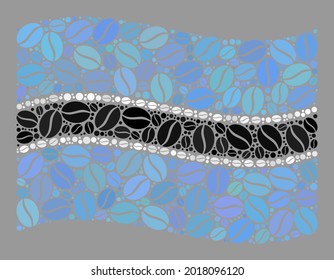 Bandera de Botsuana con mosaico creada con artículos de grano de café. Collage de café vector ondeando la bandera de Botswana creada para los premios de las cafeterías. El collage de la bandera de Botsuana es creado con semillas de café al azar.