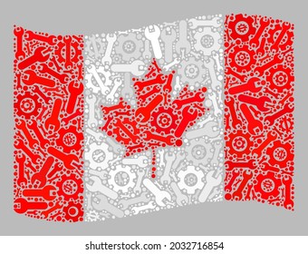 Mosaik wehende Flagge Kanadas mit Service-Artikeln gebaut. Vectorcog-Rad, Schraubenzieher Kanada Flagge für die Kontrolle Werbung.
