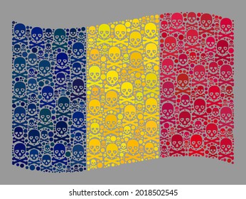 Mosaic waving Chad flag constructed of toxic elements. Death vector waving mosaic Chad flag organized for piracy projects. Designed for political or patriotic agitation.