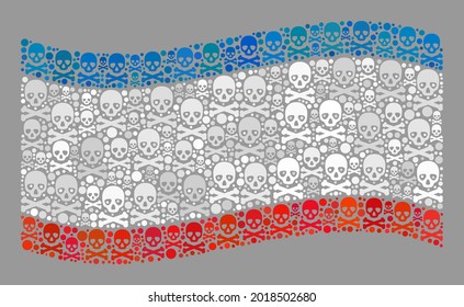 Mosaic waving Crimea flag created with death elements. Death vector waving collage Crimea flag designed for horror wallpapers. Designed for political and patriotic applications.