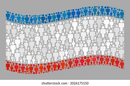 Mosaic waving Crimea flag created of person items. Vector crowd mosaic waving Crimea flag created for politics purposes. Crimea flag collage is designed from randomized crowd icons.