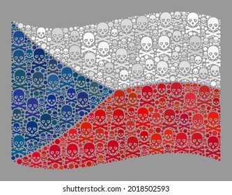 Mosaic waving Czech flag created of toxic items. Risk vector waving collage Czech flag designed for hazard illustrations. Designed for political and patriotic projects.