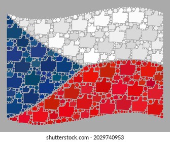 Mosaic waving Czech flag created of like icons. Vector confirmation mosaic waving Czech flag created for demographics projects. Czech flag collage is constructed with randomized like icons.