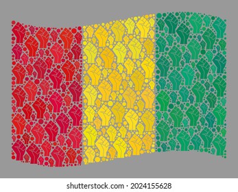 Mosaic waving Guinea flag constructed of rebel items. Riot fist vector mosaic waving Guinea flag designed for rebel wallpapers. Designed for political and patriotic projects.