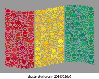 Mosaic waving Guinea flag designed with piracy elements. Mortal vector waving collage Guinea flag done for caution advertisement. Designed for political and patriotic posters.