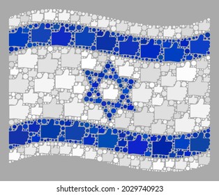 Mosaic waving Israel flag created with like elements. Vector voting collage waving Israel flag constructed for national illustrations. Israel flag collage is designed with random like icons.