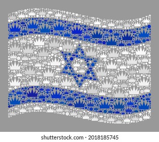 Mosaic Waving Israel Flag Designed With Royal Elements. Brand Vector Collage Waving Israel Flag Designed For Imperial Propaganda. Designed For Political And Patriotic Collages.