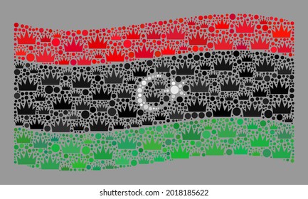 Mosaic waving Libya flag designed of royal elements. Royalty vector collage waving Libya flag designed for rating wallpapers. Designed for political and patriotic projects.