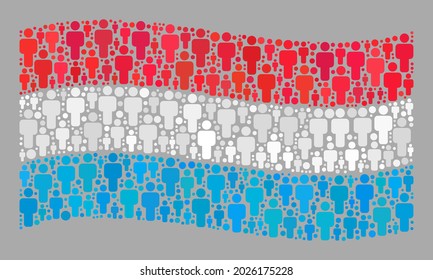 Mosaic waving Luxembourg flag constructed with person items. Vector people collage waving Luxembourg flag constructed for national illustrations.