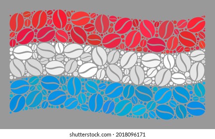 Mosaic waving Luxembourg flag is created of coffee bean elements. Vector coffee mosaic waving Luxembourg flag done for coffee shops applications.