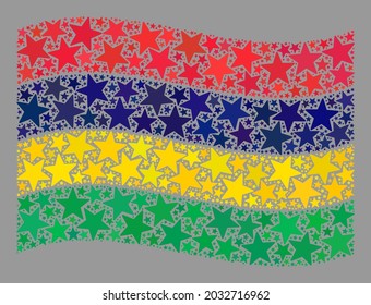Mosaik winkende Fahne Mauritius von Sternen. Vector starrte Mosaik winkend Mauritius Fahne für Dekorationswerbung. Mauritius Fahnenkollage ist aus verstreuten Sternen entworfen.