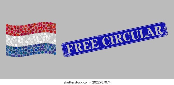 Bandera holandesa de mosaico diseñada con puntos de círculo y sello de rectángulo circular libre arañado. Los elementos del círculo vectorial se agrupan en un mosaico de la bandera holandesa ventoso.