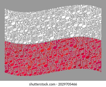 Mosaic waving Poland flag constructed with musical notes. Vector musical mosaic waving Poland flag done for club projects. Poland flag collage is created with randomized song icons.