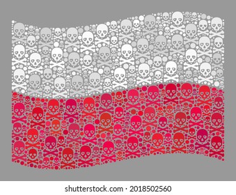 Mosaic waving Poland flag created of piracy elements. Mortal vector waving mosaic Poland flag constructed for piracy applications. Designed for political and patriotic doctrines.