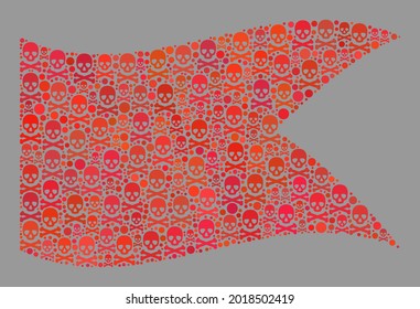 Mosaic waving red guidon flag created with skull elements. Pirate vector waving mosaic red guidon flag organized for fear applications. Designed for political or patriotic collages.