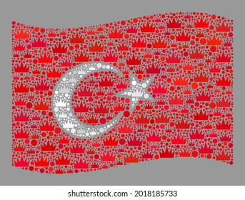 Mosaik schwenkende Flagge Türkei mit Kronen-Symbole. Königreich Vektorgrafik schwänzen Türkei-Flagge für Königswerbung organisiert. Entworfen für politische oder patriotische Proklamationen.
