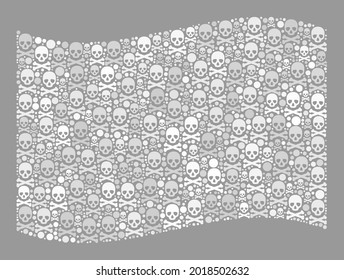 Mosaic waving white flag designed of piracy items. Hazard vector waving collage white flag constructed for rebel projects. Designed for political or patriotic agitation.