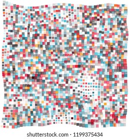 Mosaic wavy pattern. Abstract background formed by rectangles of different colors and transparency. Vector illustration in pixel art style.